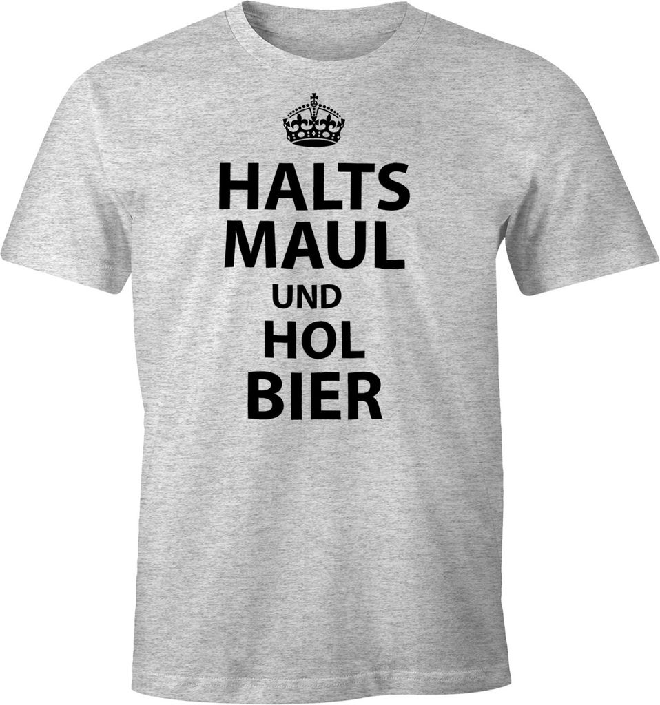 Herren T-Shirt Halts Maul und hol Bier Fun-Shirt Moonworks grau-meliert XXL