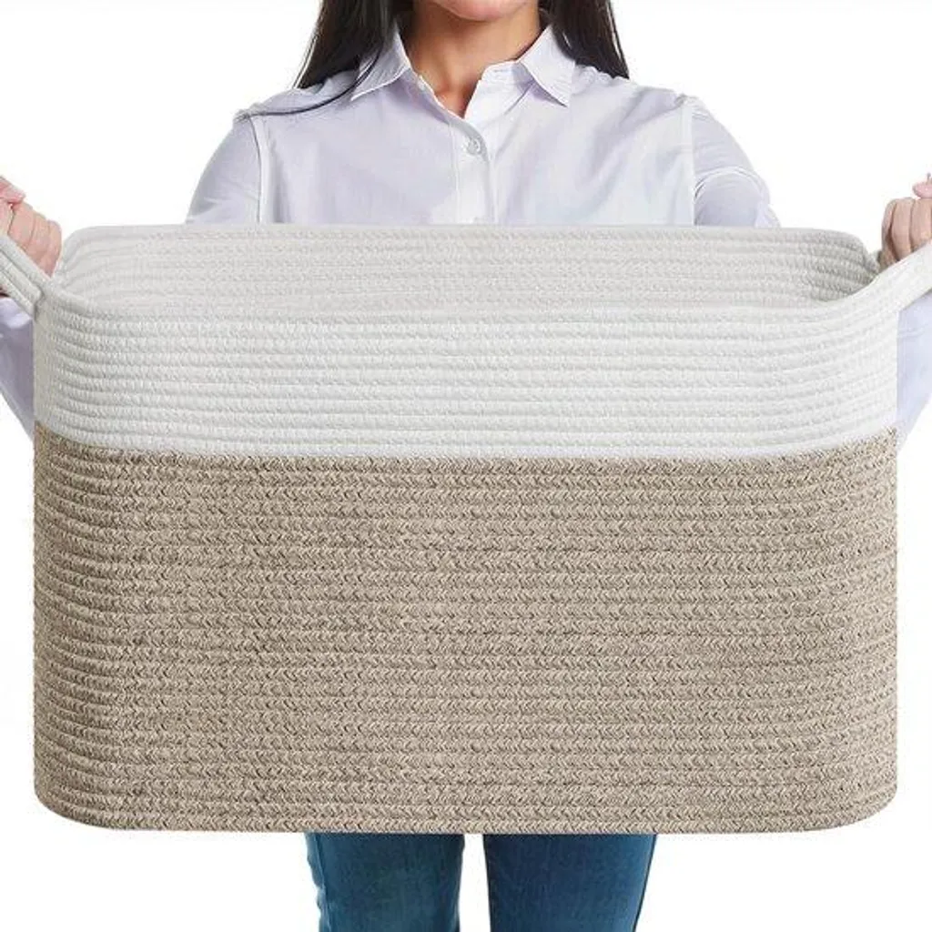 Grand panier à linge 63L pliable en coton : fini le désordre chez vous