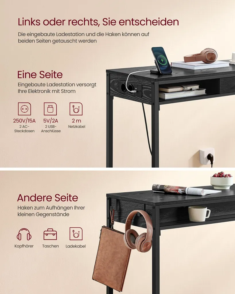 Table de bar avec tiroir et prises pour ranger et charger mobile