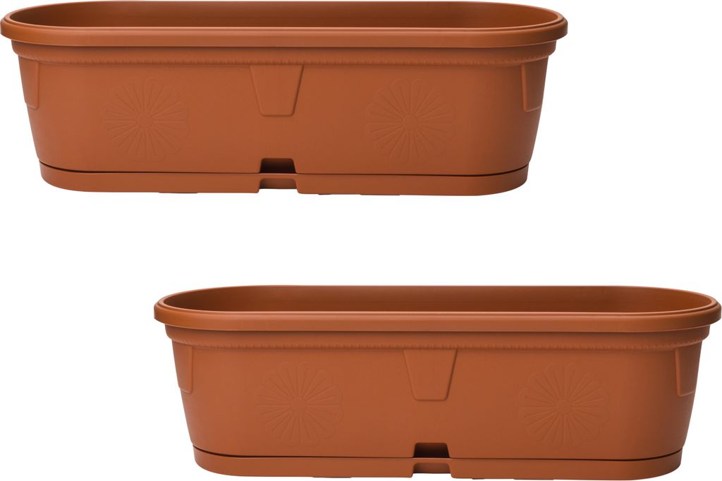 2x Pflanzkübel Blumenkasten Blumentopf Blumenkübel länglich oval 50cm rotbraun