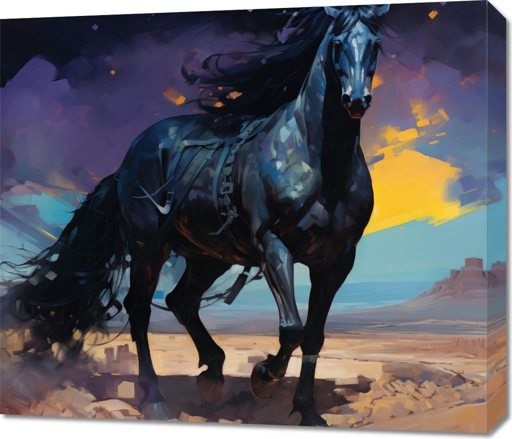 Bild 70x60cm Schwarzes Pferd Eigener Wettlauf