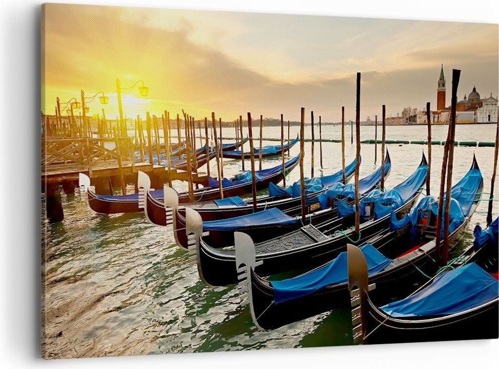 Bild auf Leinwand - Leinwandbild - Venedig Gondel - 120x80cm - Wand Bild - Wanddeko - Wandbilder - Leinwanddruck - Bilder - Kunstdruck - Wanddekora...