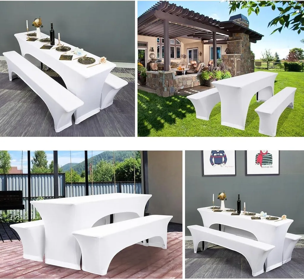 Copritavolo Elasticizzato Bianco Impermeabile 220 cm | Kit Eventi 3 Pezzi - 5
