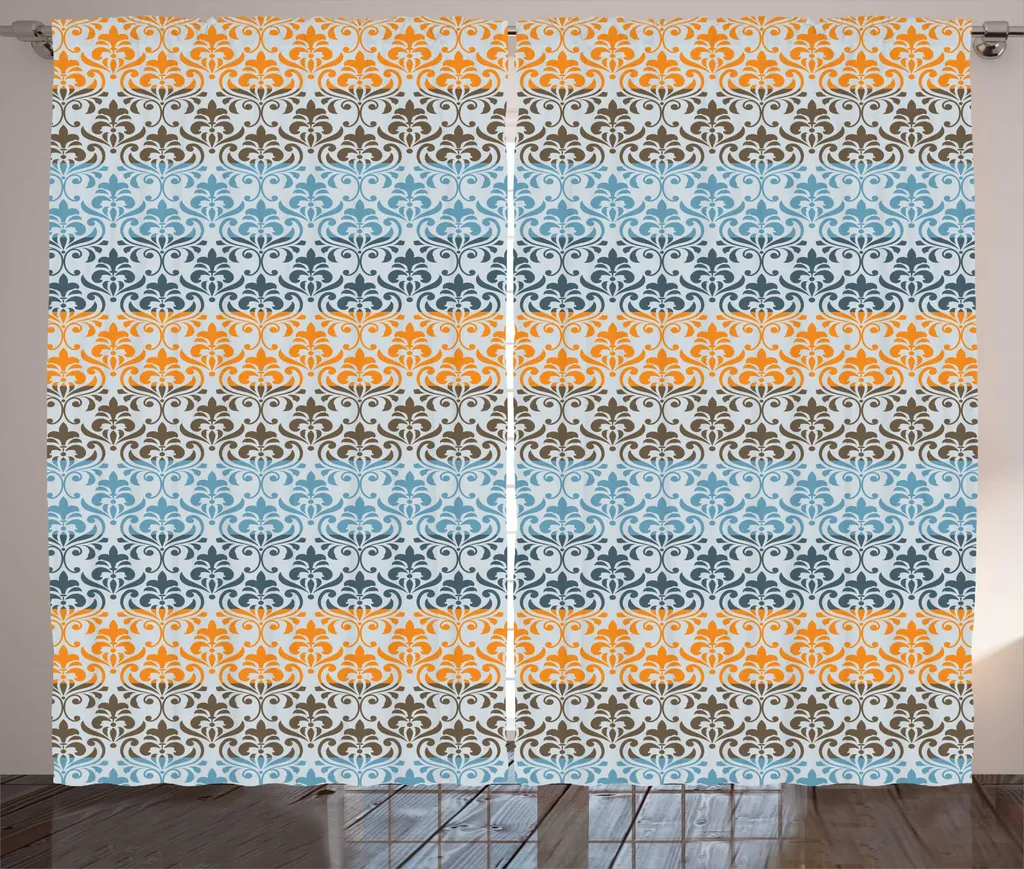 Rideau Rustique en Tissu Damas avec Boucles et Crochets 280x225cm Orangé