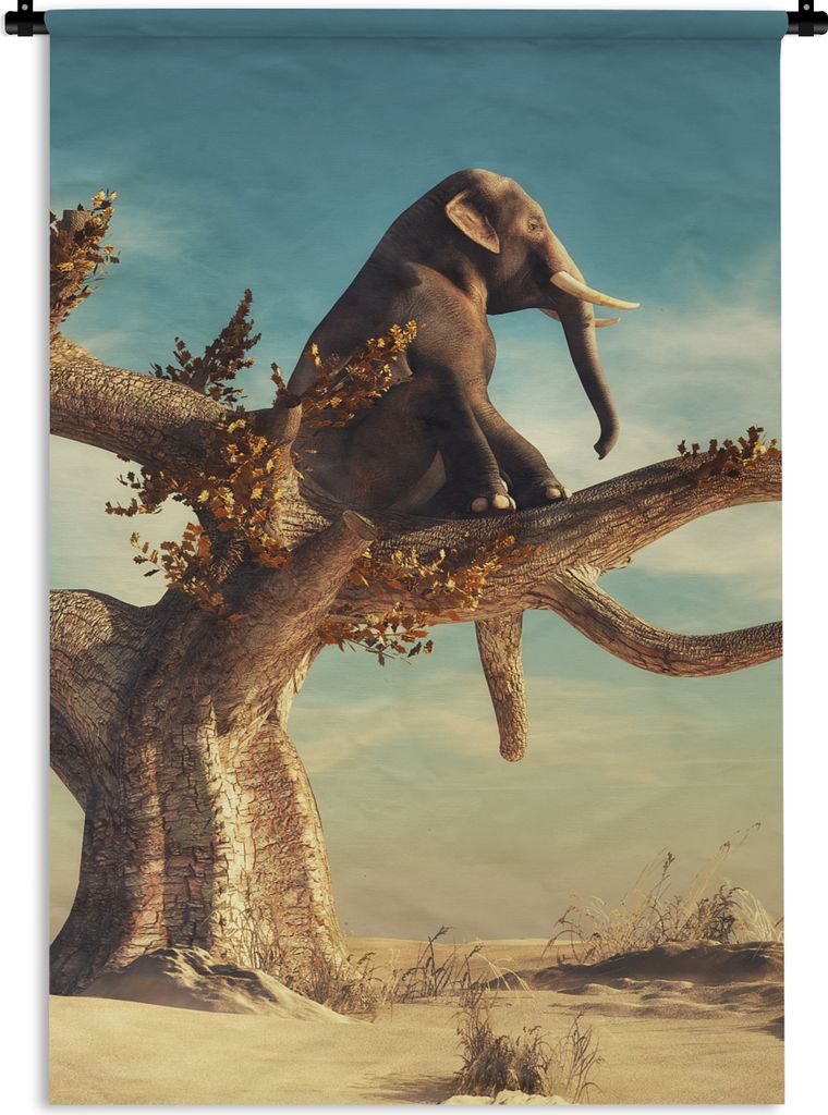 MuchoWow Wandteppich Wandbehang Elefant - Baum - Natur - Wüste 90x135 cm Tapisserie Dekoration Wandtuch - Baumwolle - Wandskulptur