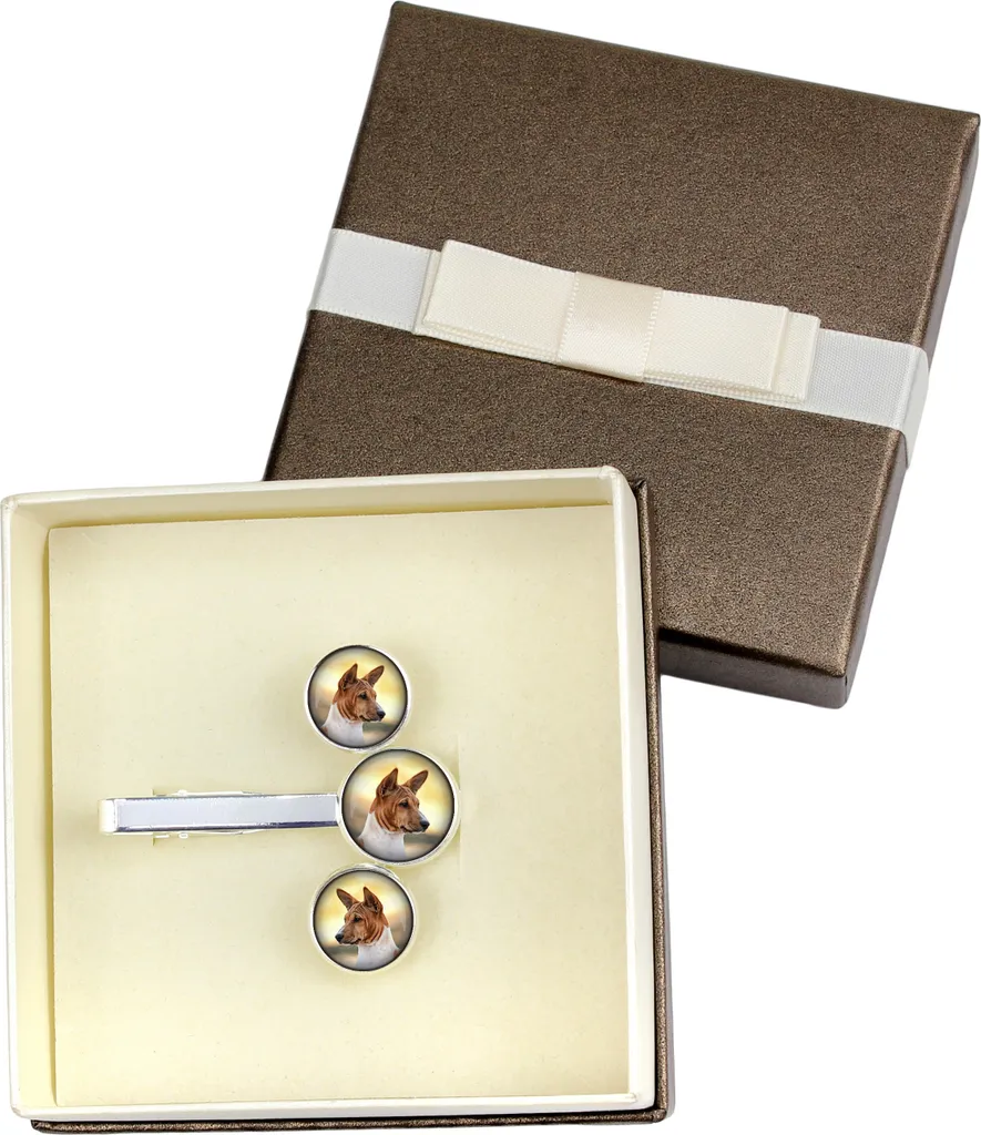 Regalo Uomo Basenji: Set Gemelli + Fermacravatta Foto Art-Dog
