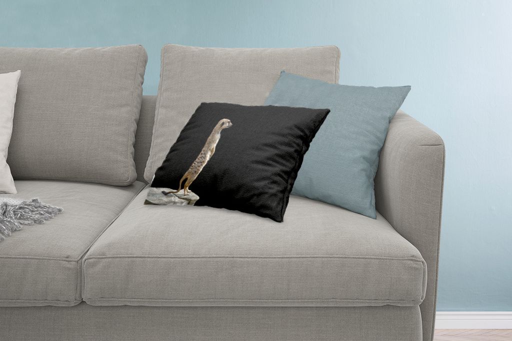 MuchoWow Zierkissen Sofakissen Wohnzimmer Dekokissen 60x40 cm Erdmännchen - Wilde Tiere - Schwarz - Kopfkissen - Polster mit Foto