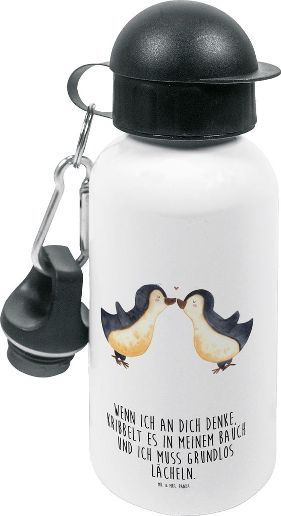 Mr. & Mrs. Panda Trinkflasche Pinguine Kuss - Weiß - Geschenk, Getränkeflasche, Valentinstag, Jahrestag, Freundin, Hochzeitstag, Wasserflasche, f...