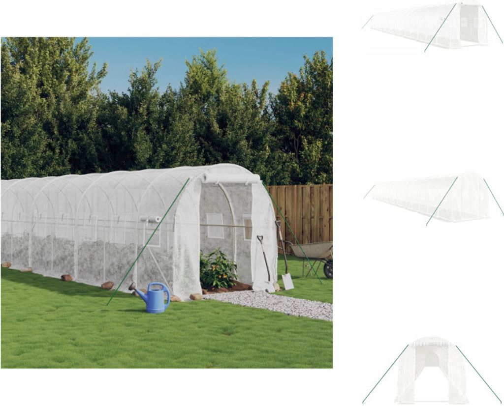 vidaXL Gewächshaus mit Stahlrahmen Weiß 36 m² 18x2x2 m - Gewächshäuser
