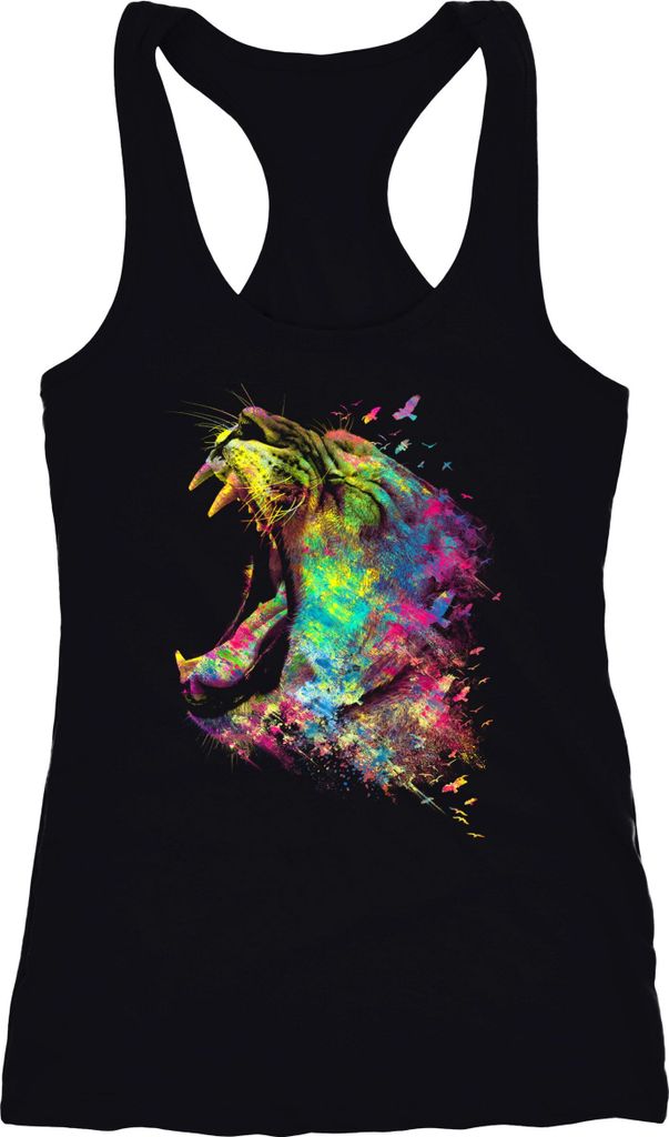 Damen Tanktop Screaming Lion Natur Vögel Farben Bunt Racerback Moonworks schwarz XS