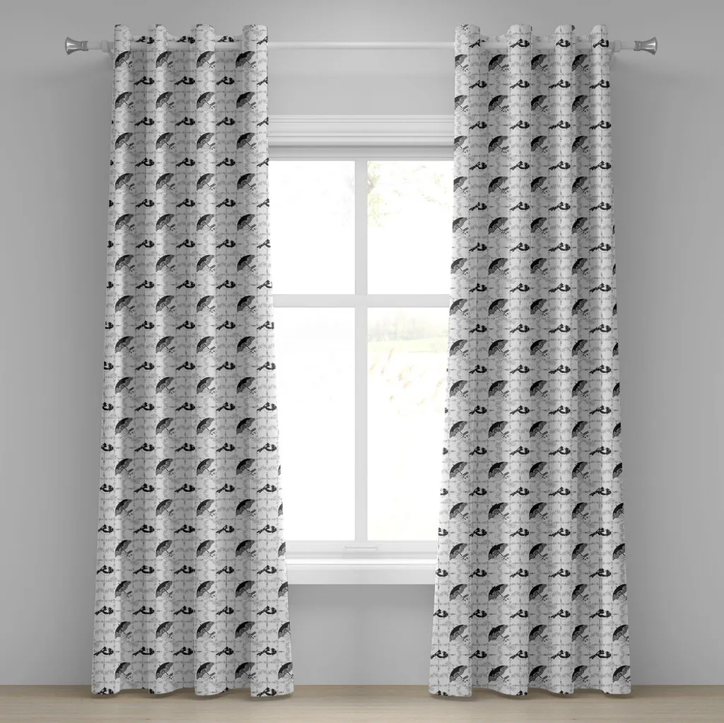 Rideaux à œillets vintage mode rétro 280 x 245 cm noir et gris ABAKUHAUS