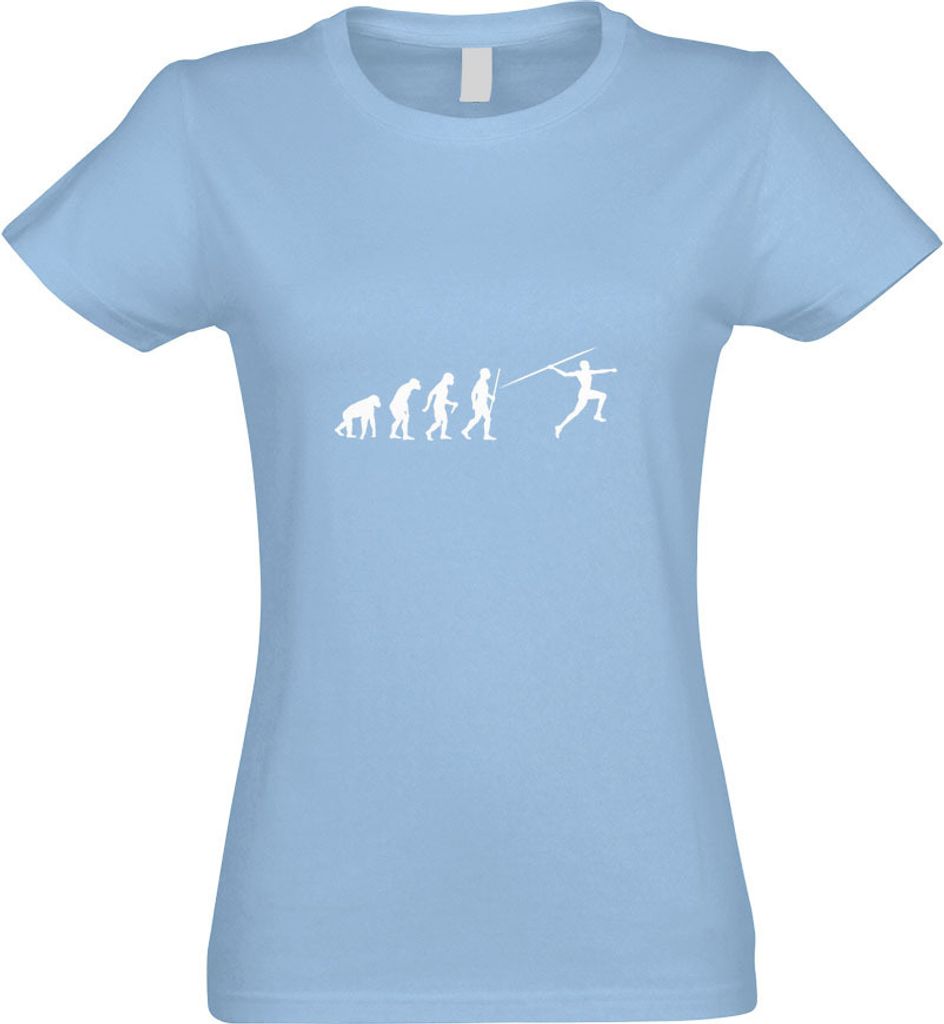 Kiwistar - T-Shirt tailliert - Damen - himmelblau - Speerwurf Evolution - mit Motiv Bedruckt - Funshirt Design - Sport - Freizeit - Damen - XL