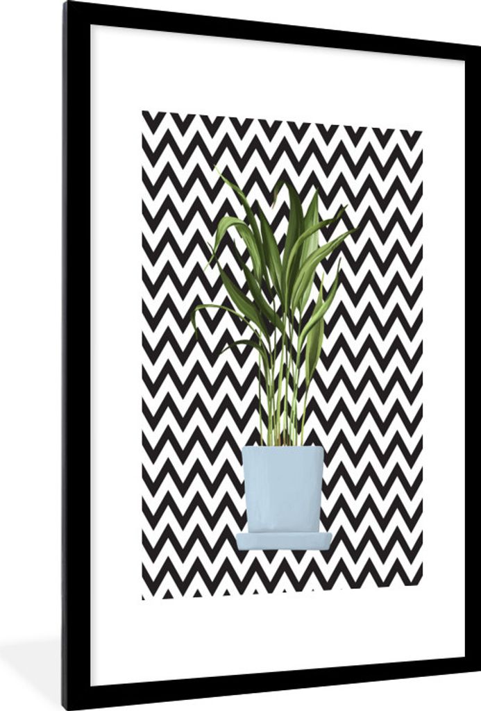 MuchoWow MuchoWow Gerahmtes Poster Pflanzen - Pflanzgefäß - Schwarz - Weiß 60x90 cm - Poster mit zchwarzem Bilderrahmen - Dekoration - Wandp...