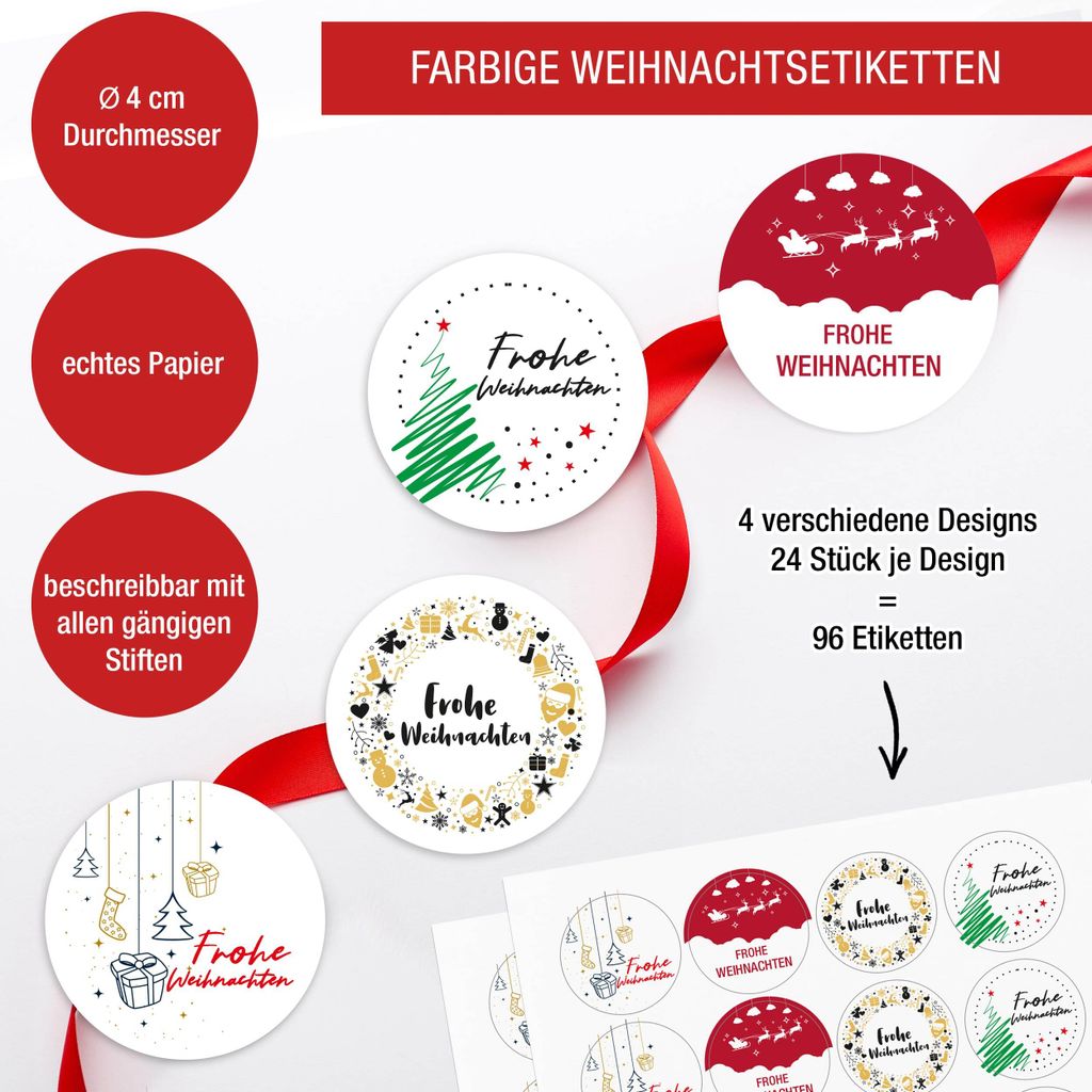 Aufkleber Weihnachten DE weiß - 96x Weihnachtsaufkleber für Produktbild 2