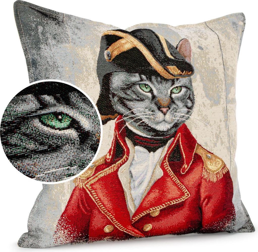 Dekokissen 45x45cm Kissenhülle mit Reißverschluss Sofakissen ohne Füllung Offizier Gobelin bunt