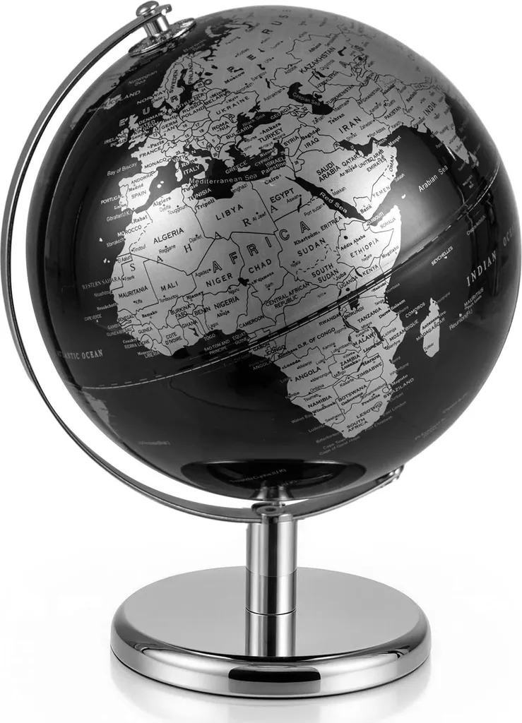 Globe terrestre éducatif noir 20 cm pour apprendre la géographie au bureau