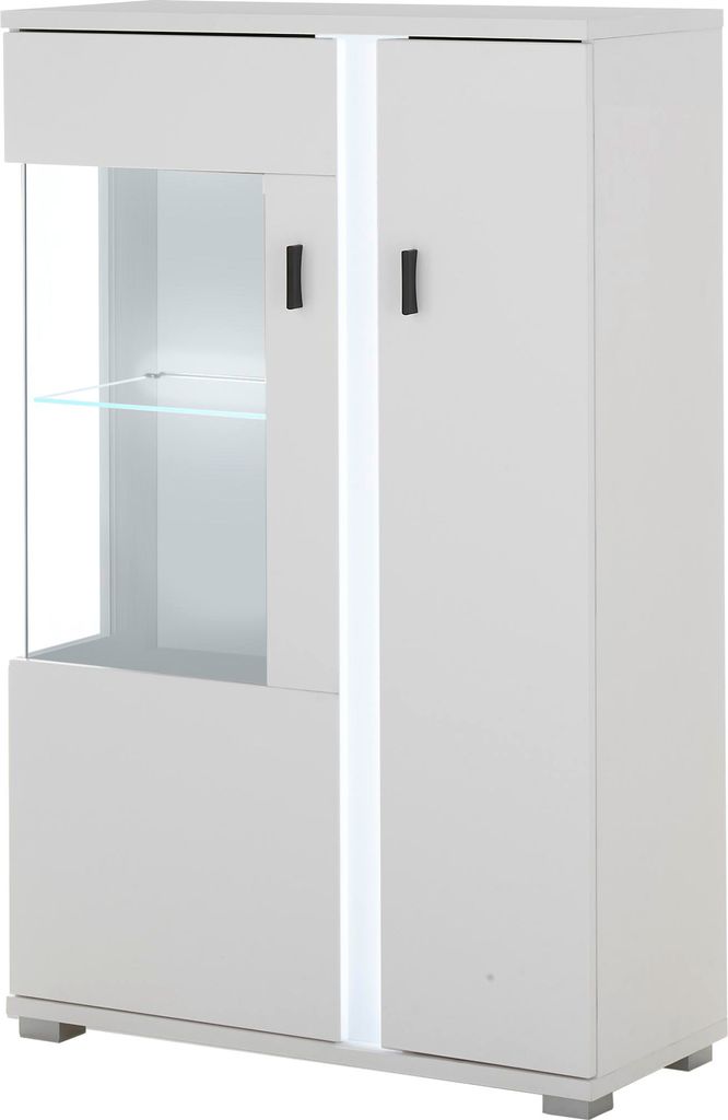 LIVOJO M19 Wohnzimmer Stauraumvitrine halbhoch rechts 80 x 125 x 35 cm Weiß Matt