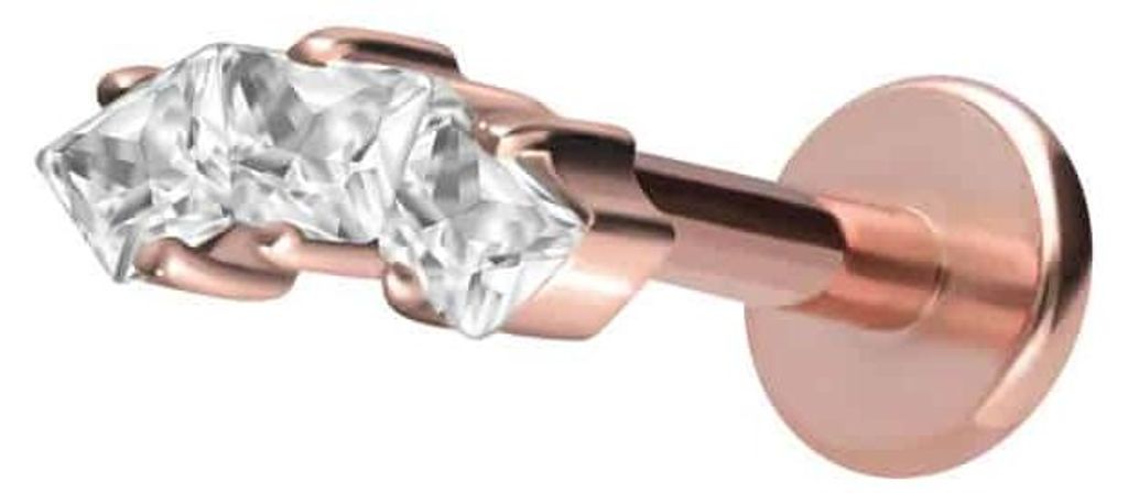 Ohrpiercing, Nasenpiercing Titan Labret mit Innengewinde EINGEFASSTE KRISTALLTRAPEZE RoséGold Stablänge: 6mm | Stabstärke: 1,2mm | Discgröße: ...