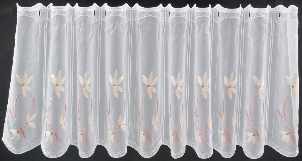 Gardinen Kranzusch Scheibengardine Blumenmuster bestickt 45x170,5 cm H/B weiß rosé natur Bistrogardine Vorhang Küche 1er Pack