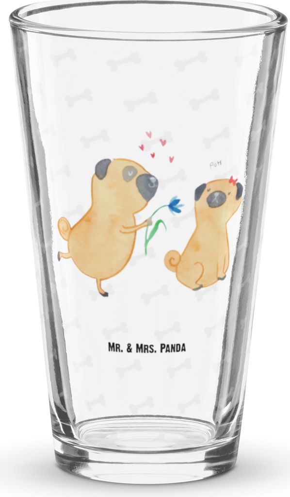 Mr. & Mrs. Panda Premium Trinkglas Mops Verliebt - Transparent - Geschenk, Hund, Sprüche, Bierglas, Partner, Tumbler, Cocktailglas, Freund, Limona...