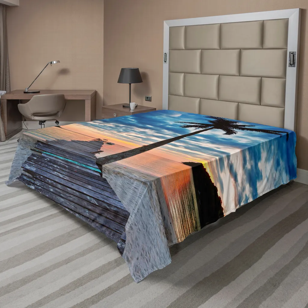Drap de lit doux imprimé numérique palmiers tropicaux et ciel 1 pièce