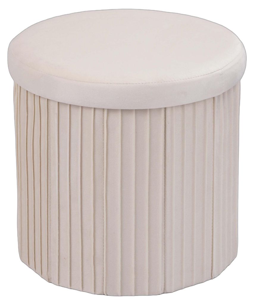 Relaxdays Hocker Samt, Sitzhocker mit Stauraum, gepolstert, faltbar, HxD: 38 x 38 cm, runder Beistellhocker, creme