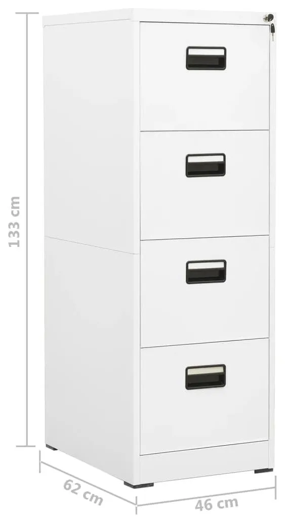 Classeur de bureau vertical en acier blanc avec 4 tiroirs sécurisés