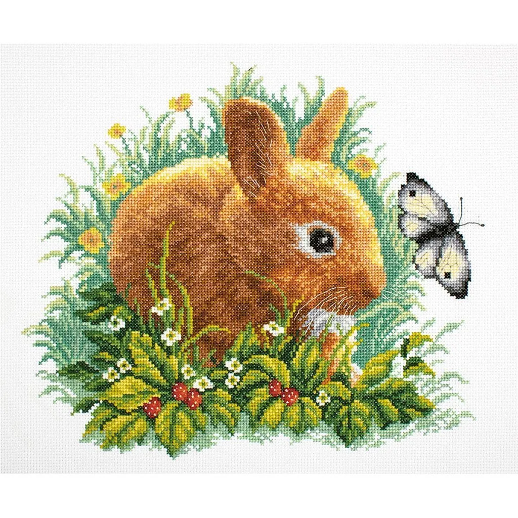 Canevas à Broder Lapin et Papillon pour Décoration DIY - Kit RTO 30x35