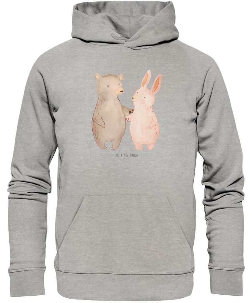 Mr. & Mrs. Panda Eco Hoodie Bär und Hase Umarmen Größe S - Heather Grey - Geschenk, Sweatshirt, Kapuzenpulli, Pullover, Ehemann, Beste Freundin,...