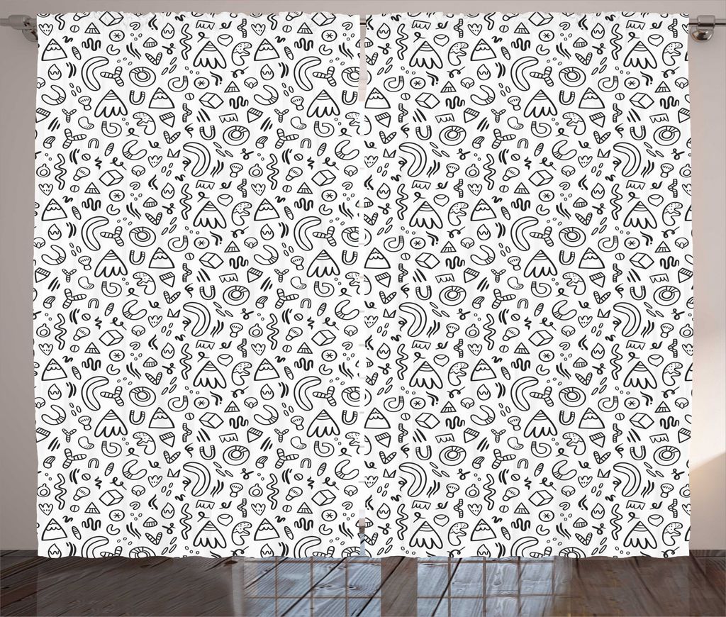 ABAKUHAUS Geometrisch Rustikaler Vorhang, Childish Hand Drawn Wie, Wohnzimmer Universalband Gardinen mit Schlaufen und Haken, 280 x 225 cm, Charcoa...