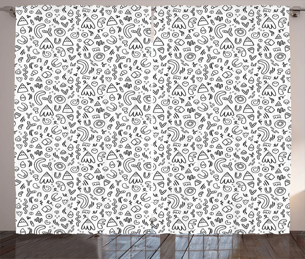 Rideau Gris Anthracite à Motif Dessiné Main, Format Large 280x225 cm