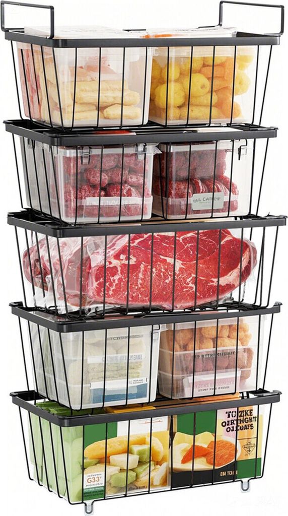 5x Gefrierboxen, stapelbare Gefrierkörbe für Gefriertruhen