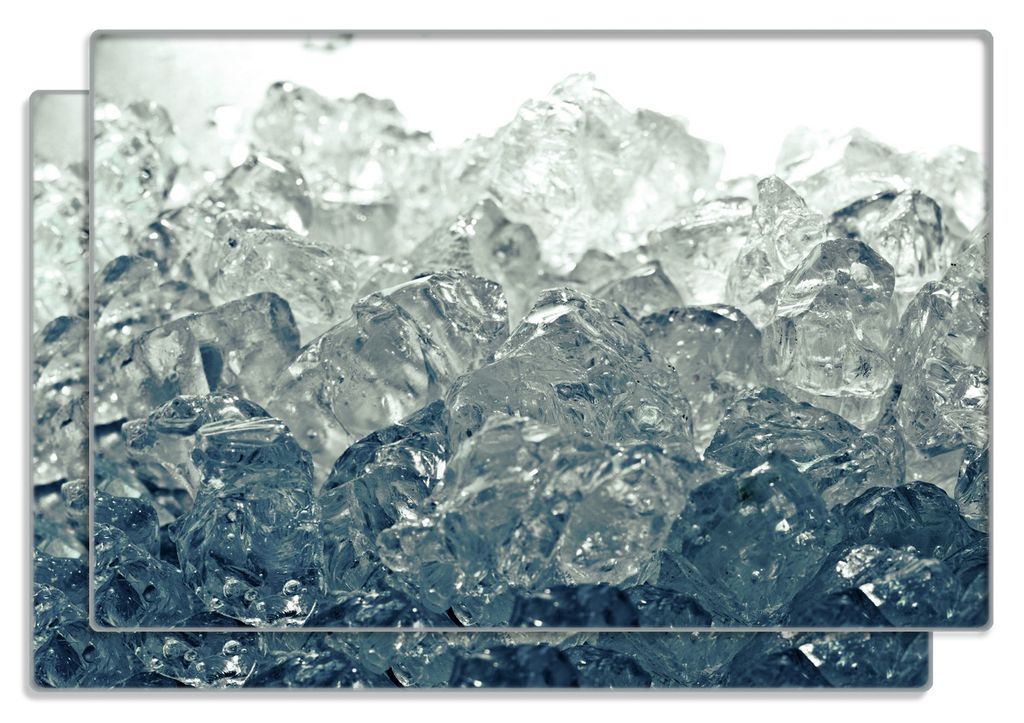 Wallario Frühstücksbrettchen 2er Set aus Glas, je 20 x 30 cm, mit rutschfesten Füßen, Motiv Leuchtendes Eis in blau-grau