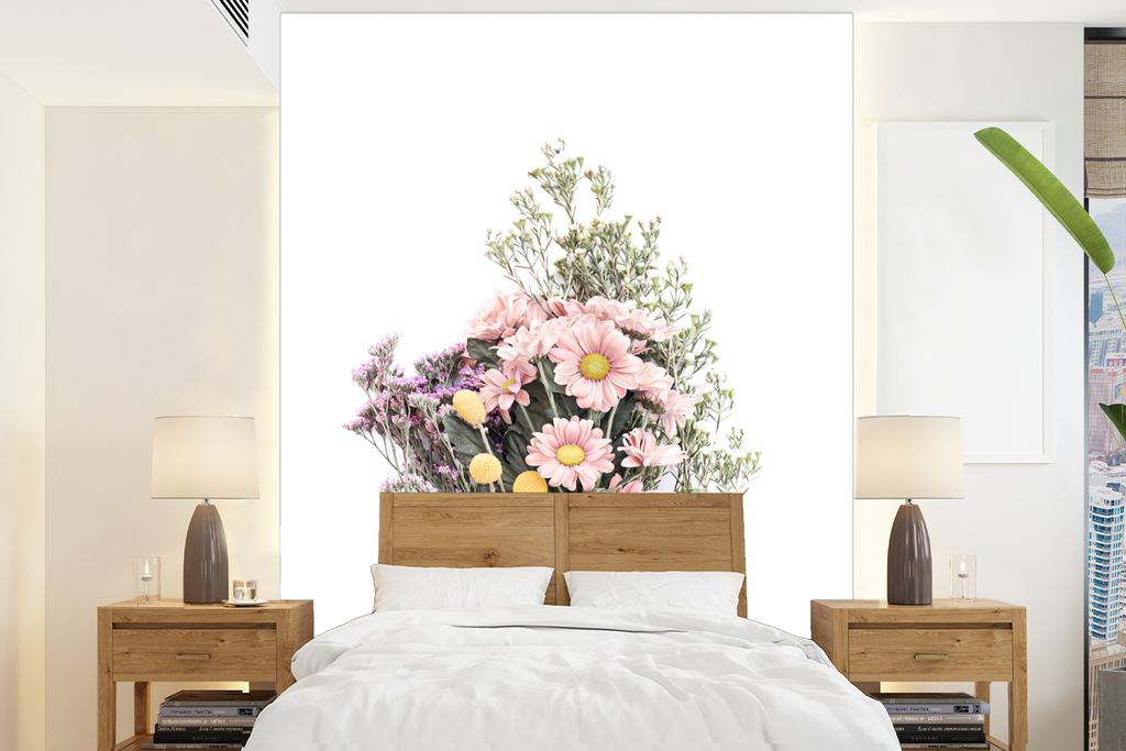 MuchoWow Fototapete für Wohnzimmer oder Schlafzimmer Wandtapete Vinyl Motivtapete Blumen - Strauß - Natur - Pflanzen - Frühling - 205x280 cm -...