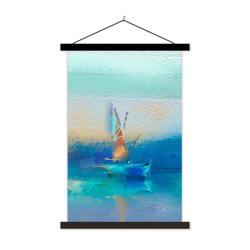 MuchoWow Textilposter Gemälde - Ölfarbe - Boot - Abstrakt 60x90 cm mit schwarzem Rahmen - Poster Wohnzimmer