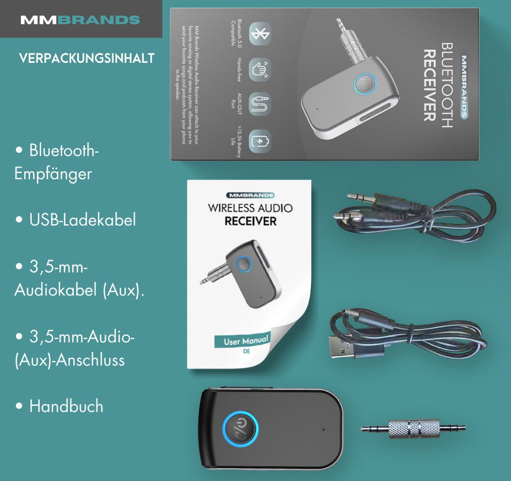 MM Brands Bluetooth Receiver mit 3,5mm AUX Bluetooth 5.3 Produktbild 8