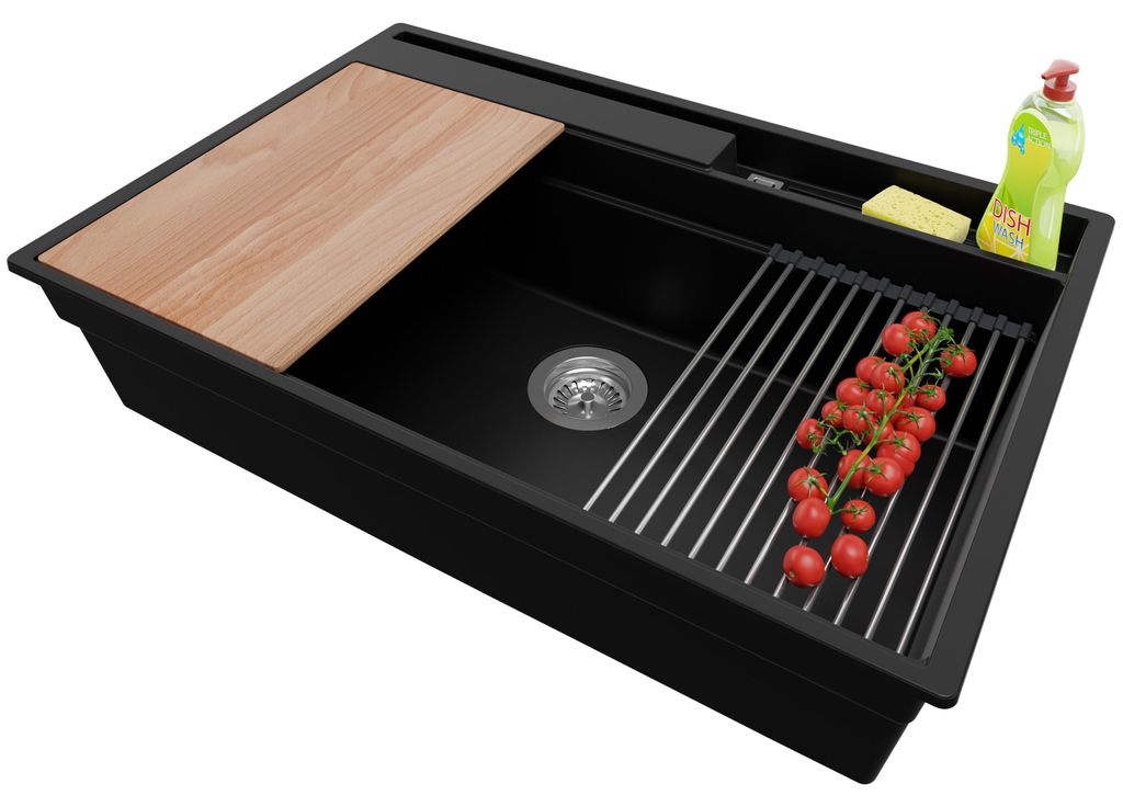 PRIMAGRAN Spülbecken Schwarz 78x53cm, Granitspüle 1 Becken Produktbild 