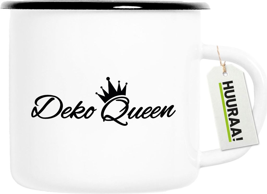 Huuraa Emaille Tasse Deko Queen Krone 300ml Vintage Campingbecher Geschenkidee