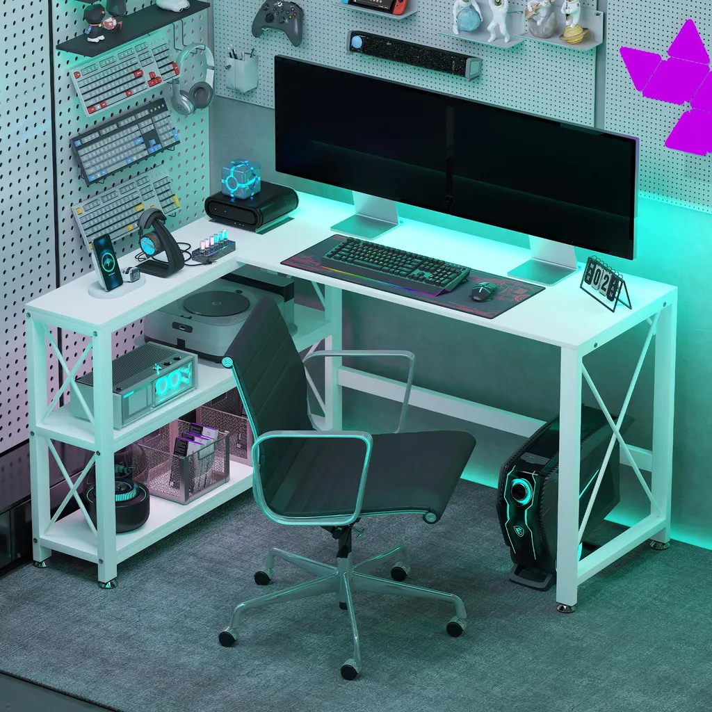 Bureau d'angle blanc modulable et réversible, structure métal stable - 10