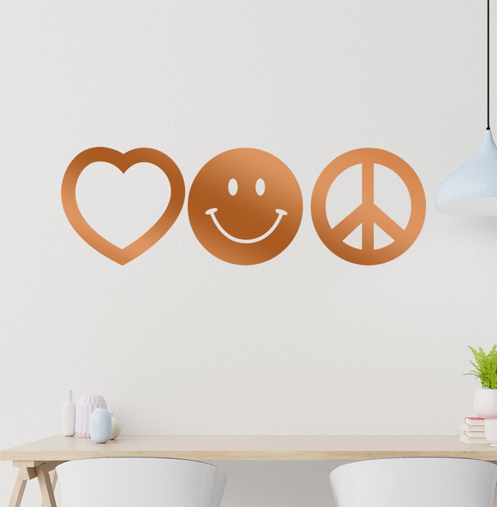 KIWISTAR Heart Smile Peace Symbol Wandtattoo in 6 Größen - Wandaufkleber Wall Sticker - Dekoration, Küche, Wohnzimmer, Schlafzimmer, Badezimmer