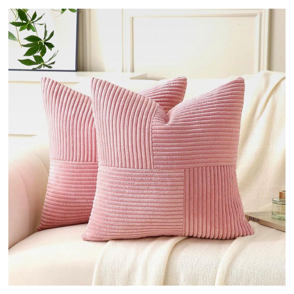 2er Set Kordsamt Kissenbezüge 40x40 cm Altrosa, Flauschige Boho Kissenhüllen für Sofa und Bett