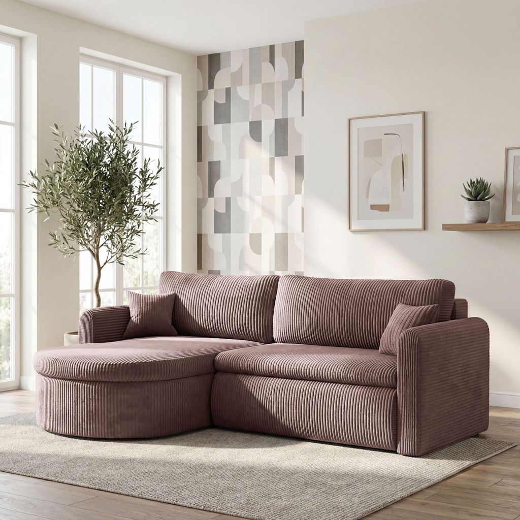 Ecksofa in L-Form mit Schlaffunktion & Stauraum – Produktbild 