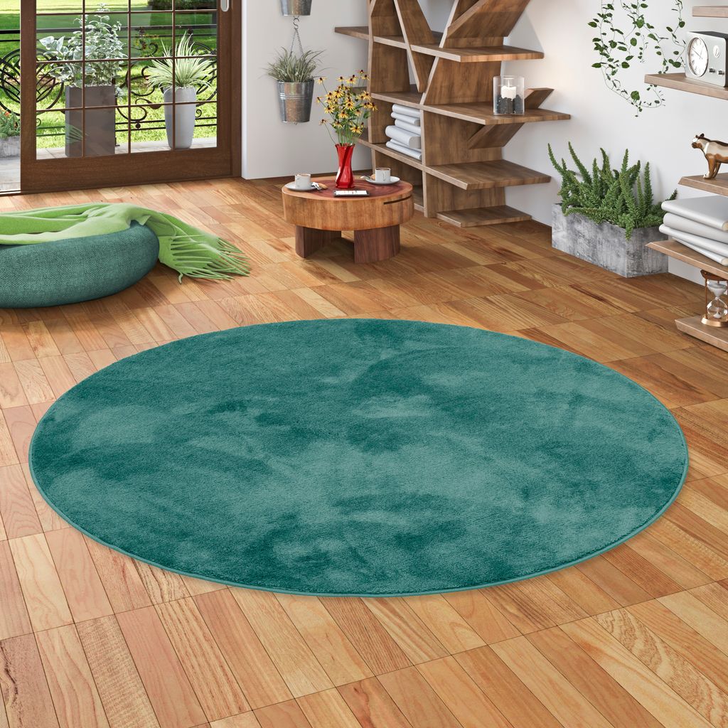 Luxus Super Soft Hochflor Langflor Teppich Melia Mintgrün Rund, Größe:120 cm Rund