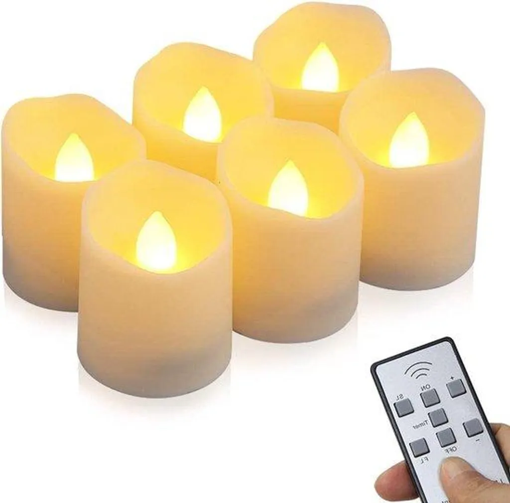 Lot de 6 bougies chauffe-plat LED à minuterie et télécommande sans fil