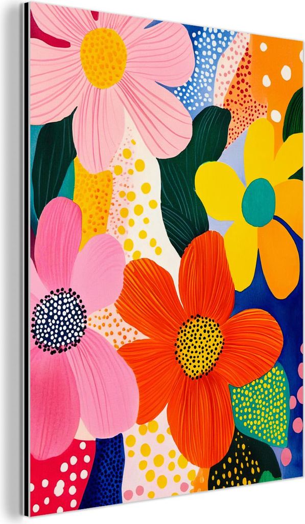 MuchoWow Wanddekoration Metall Metallbild Wandkunst 30x40 cm Blumen - Bunt - Tupfen MuchoWow Aluminium Gemälde - Bilder