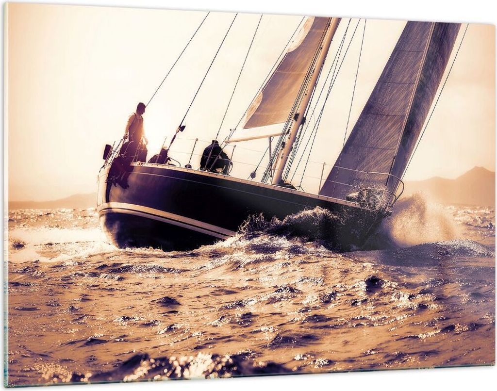 Bilder auf glas - Meer Yacht Welle - 120x80cm - Glasbilder - Wandbilder - Kunstdruck - zum Aufhängen bereit - Wanddekoration aus Glas - Glas Bilde...