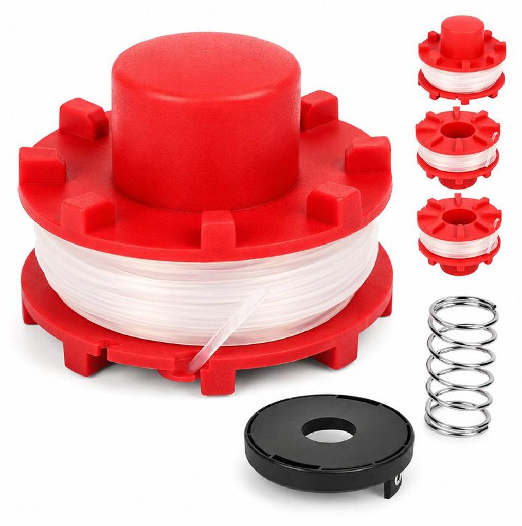 Ersatz Trimmerspulen Set kompatibel mit Einhell Rasentrimmer, Nylonfaden mit Kappe und Feder für Gartenpflege