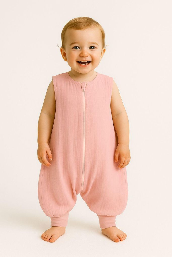 Musselin-Schlafsack für Kinder mit Beinen XL 2-4 Jahre Sommer TOG 1,0 - Pastellrosa