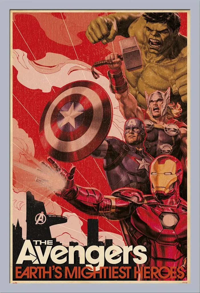 Cadre Photo Avengers Prêt à Poser 61x91,5 cm Argenté Poster Non Plié