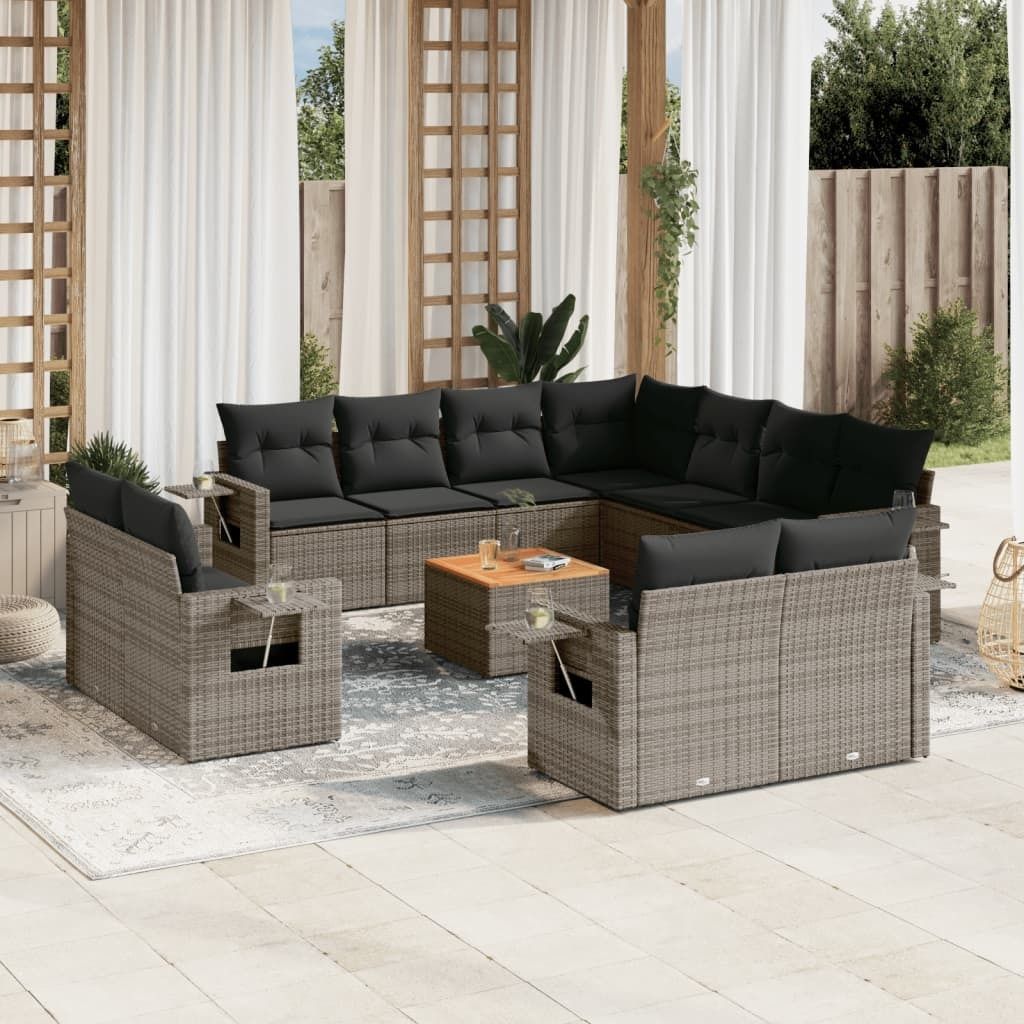 12-tlg. Garten-Sofagarnitur mit Kissen Grau Poly Rattan 3257159